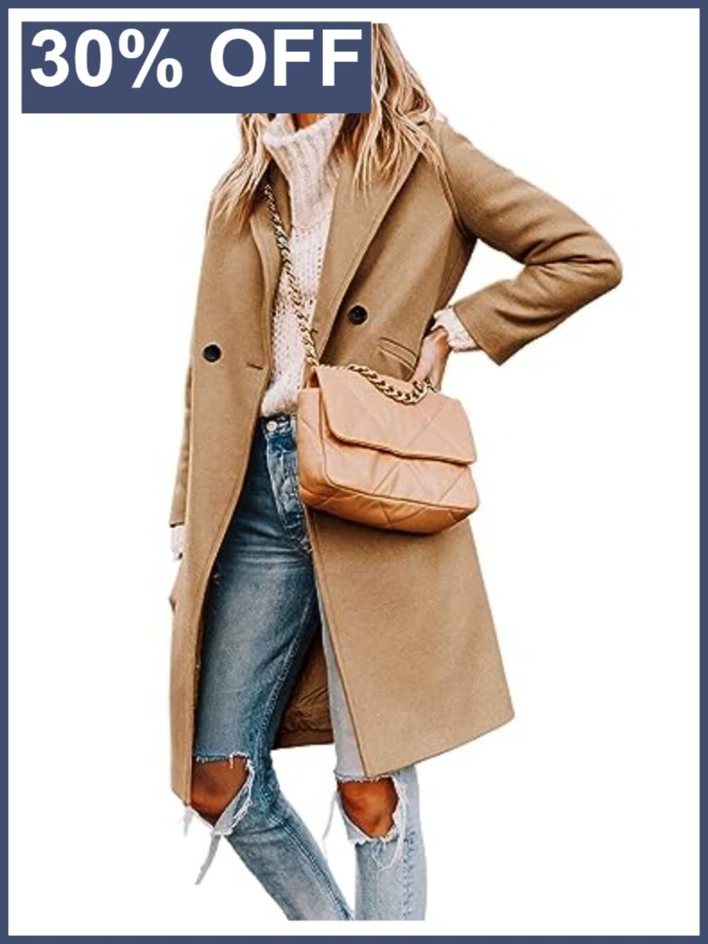 Wool Blend Peacoat Notch Lapel Double-Breasted Winter Coat